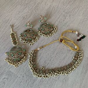 Mint Green and White Full Set Indian Jewelry